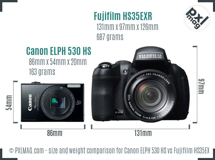 Canon ELPH 530 HS vs Fujifilm HS35EXR size comparison
