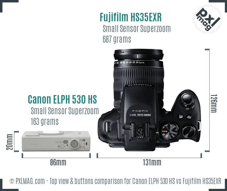 Canon ELPH 530 HS vs Fujifilm HS35EXR top view buttons comparison