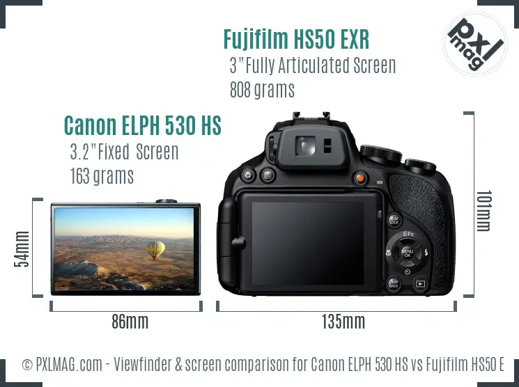 Canon ELPH 530 HS vs Fujifilm HS50 EXR Screen and Viewfinder comparison