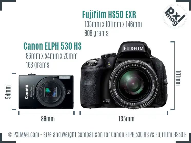 Canon ELPH 530 HS vs Fujifilm HS50 EXR size comparison