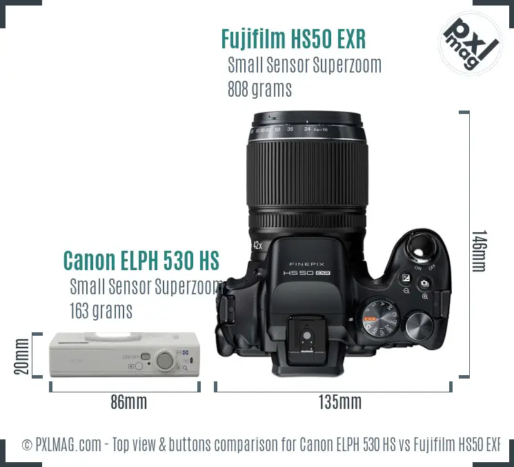 Canon ELPH 530 HS vs Fujifilm HS50 EXR top view buttons comparison
