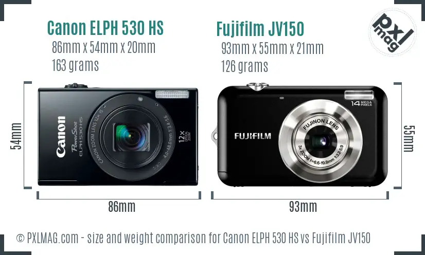 Canon ELPH 530 HS vs Fujifilm JV150 size comparison Canon ELPH 530 HS vs Fujifilm JV150 size comparison