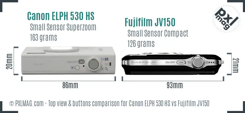Canon ELPH 530 HS vs Fujifilm JV150 top view buttons comparison Canon ELPH 530 HS vs Fujifilm JV150 top view buttons comparison