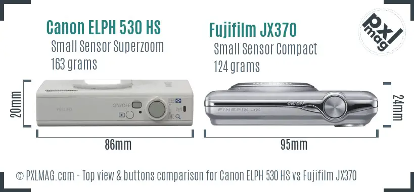 Canon ELPH 530 HS vs Fujifilm JX370 top view buttons comparison Canon ELPH 530 HS vs Fujifilm JX370 top view buttons comparison