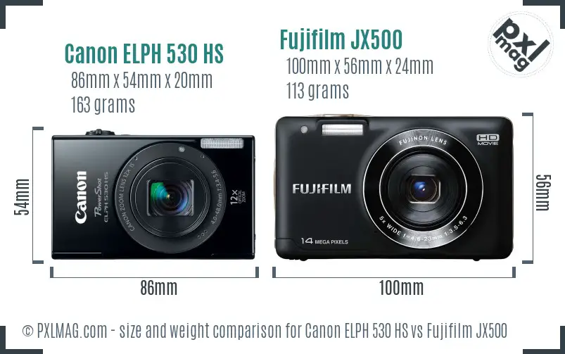 Canon ELPH 530 HS vs Fujifilm JX500 size comparison