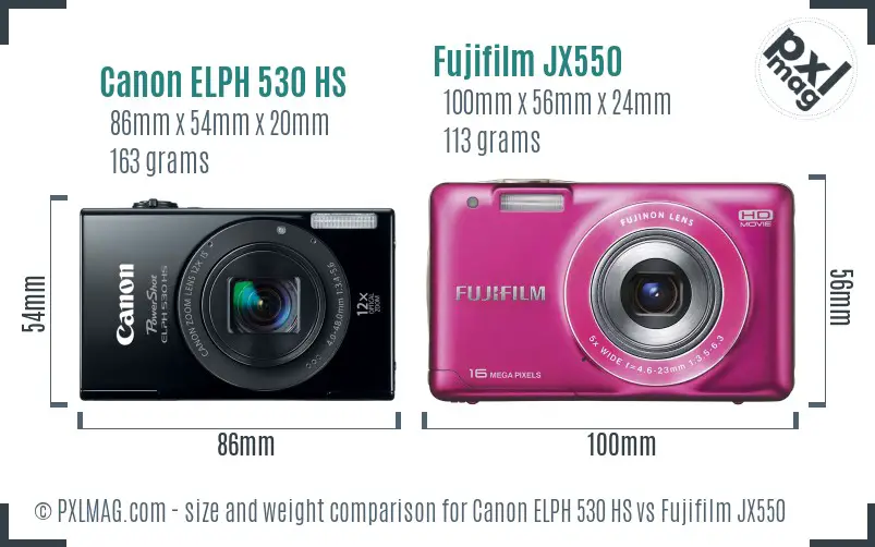 Canon ELPH 530 HS vs Fujifilm JX550 size comparison Canon ELPH 530 HS vs Fujifilm JX550 size comparison