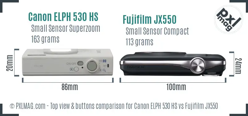 Canon ELPH 530 HS vs Fujifilm JX550 top view buttons comparison Canon ELPH 530 HS vs Fujifilm JX550 top view buttons comparison