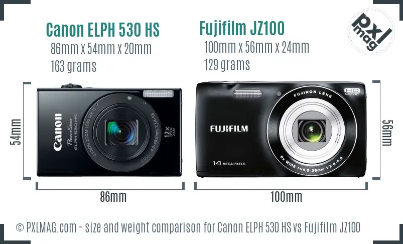 Canon ELPH 530 HS vs Fujifilm JZ100 size comparison