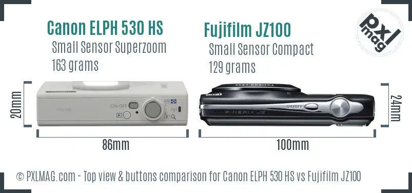 Canon ELPH 530 HS vs Fujifilm JZ100 top view buttons comparison