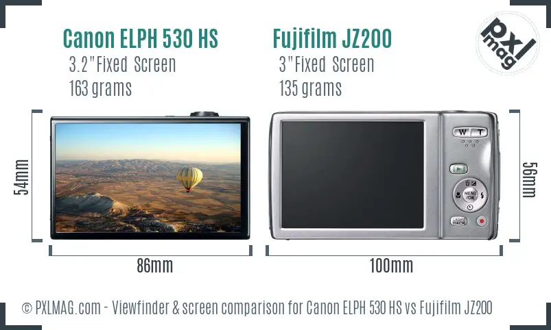Canon ELPH 530 HS vs Fujifilm JZ200 Screen and Viewfinder comparison