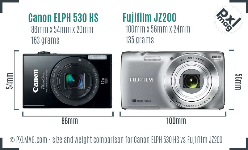 Canon ELPH 530 HS vs Fujifilm JZ200 size comparison
