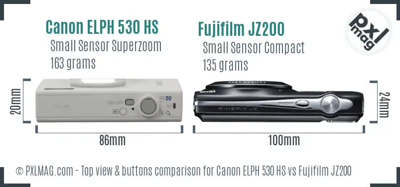 Canon ELPH 530 HS vs Fujifilm JZ200 top view buttons comparison