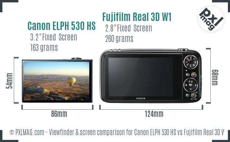 Canon ELPH 530 HS vs Fujifilm Real 3D W1 Screen and Viewfinder comparison