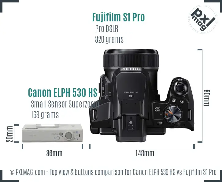 Canon ELPH 530 HS vs Fujifilm S1 Pro top view buttons comparison