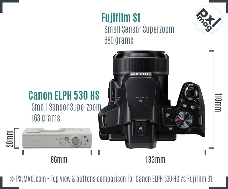 Canon ELPH 530 HS vs Fujifilm S1 top view buttons comparison
