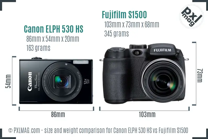 Canon ELPH 530 HS vs Fujifilm S1500 size comparison