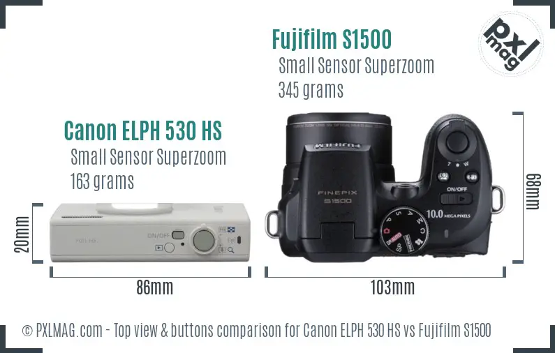 Canon ELPH 530 HS vs Fujifilm S1500 top view buttons comparison