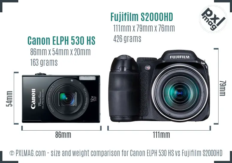Canon ELPH 530 HS vs Fujifilm S2000HD size comparison Canon ELPH 530 HS vs Fujifilm S2000HD size comparison