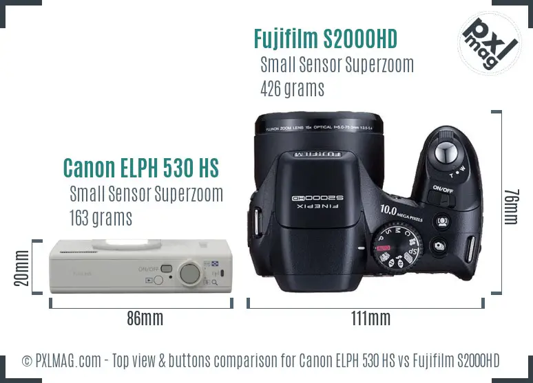 Canon ELPH 530 HS vs Fujifilm S2000HD top view buttons comparison
