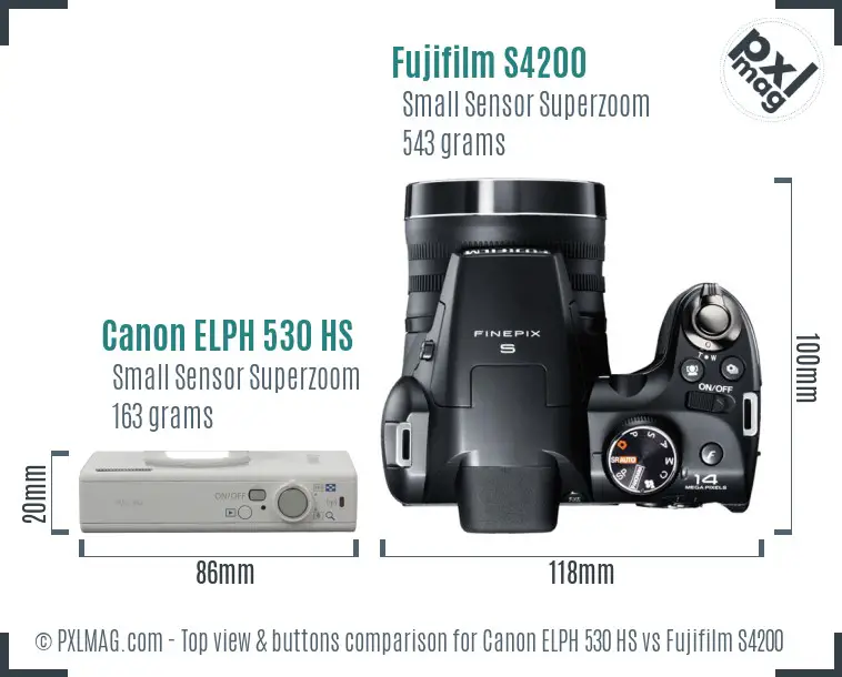 Canon ELPH 530 HS vs Fujifilm S4200 top view buttons comparison