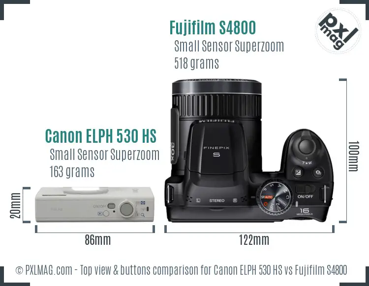 Canon ELPH 530 HS vs Fujifilm S4800 top view buttons comparison Canon ELPH 530 HS vs Fujifilm S4800 top view buttons comparison
