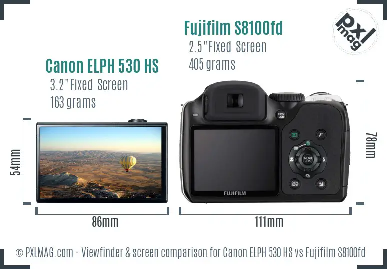 Canon ELPH 530 HS vs Fujifilm S8100fd Screen and Viewfinder comparison