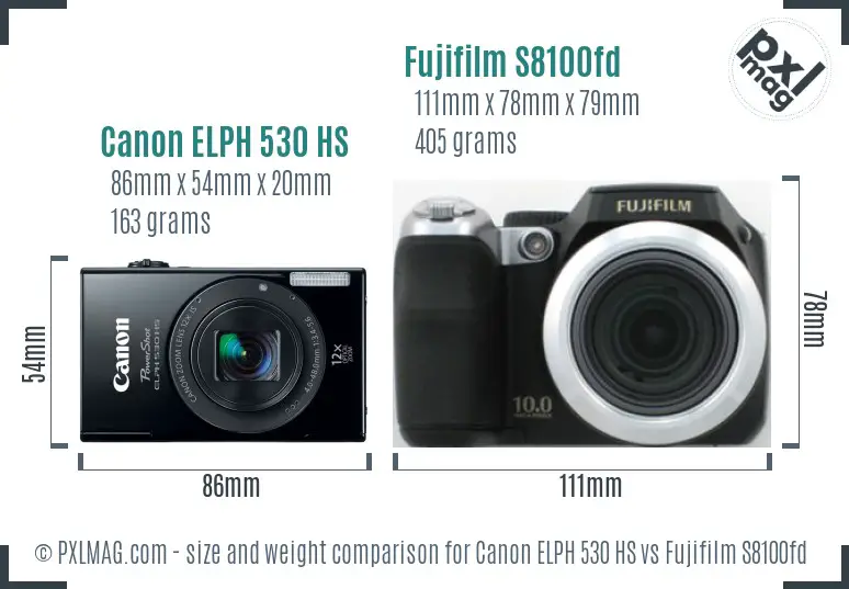 Canon ELPH 530 HS vs Fujifilm S8100fd size comparison