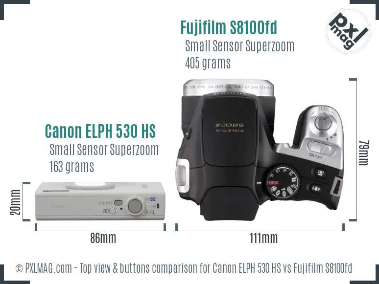 Canon ELPH 530 HS vs Fujifilm S8100fd top view buttons comparison