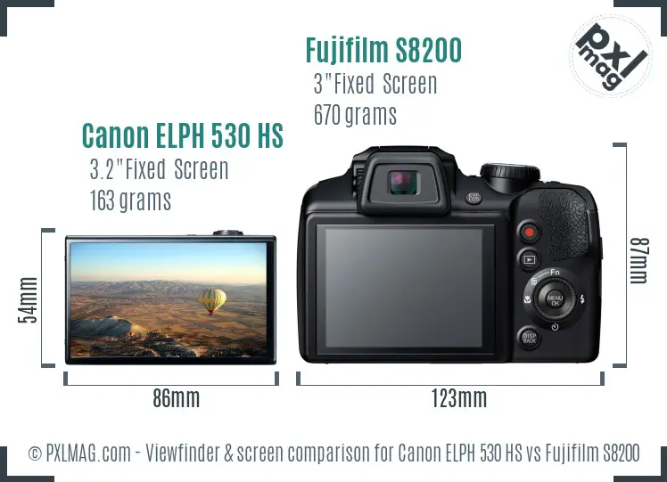 Canon ELPH 530 HS vs Fujifilm S8200 Screen and Viewfinder comparison