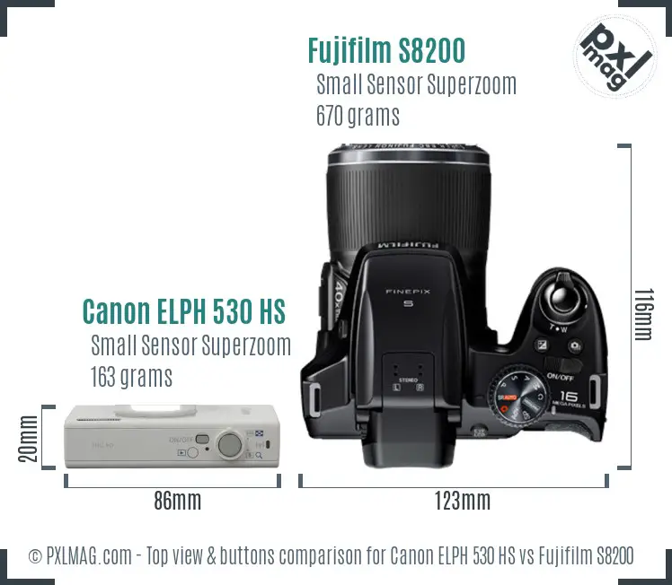 Canon ELPH 530 HS vs Fujifilm S8200 top view buttons comparison