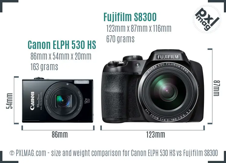 Canon ELPH 530 HS vs Fujifilm S8300 size comparison