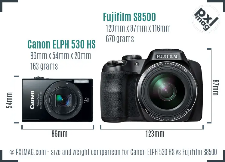 Canon ELPH 530 HS vs Fujifilm S8500 size comparison