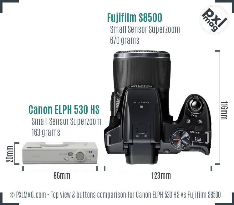 Canon ELPH 530 HS vs Fujifilm S8500 top view buttons comparison