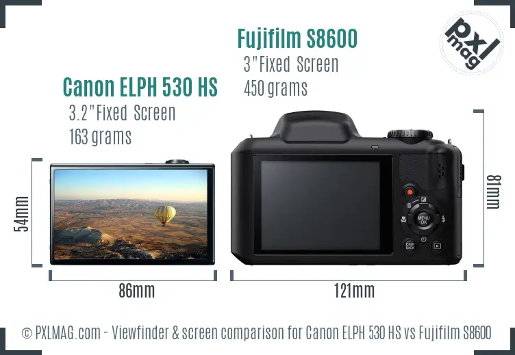 Canon ELPH 530 HS vs Fujifilm S8600 Screen and Viewfinder comparison