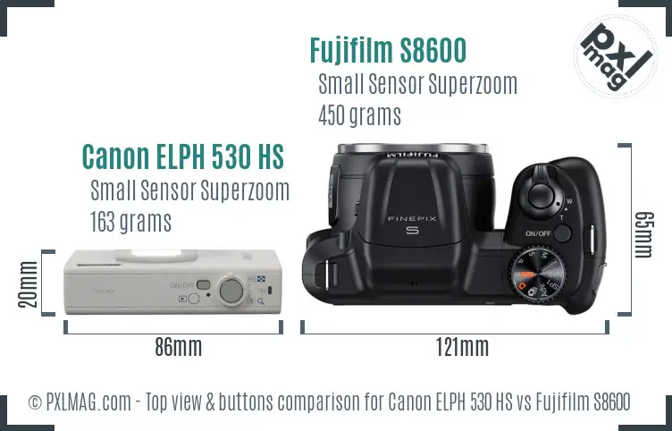 Canon ELPH 530 HS vs Fujifilm S8600 top view buttons comparison