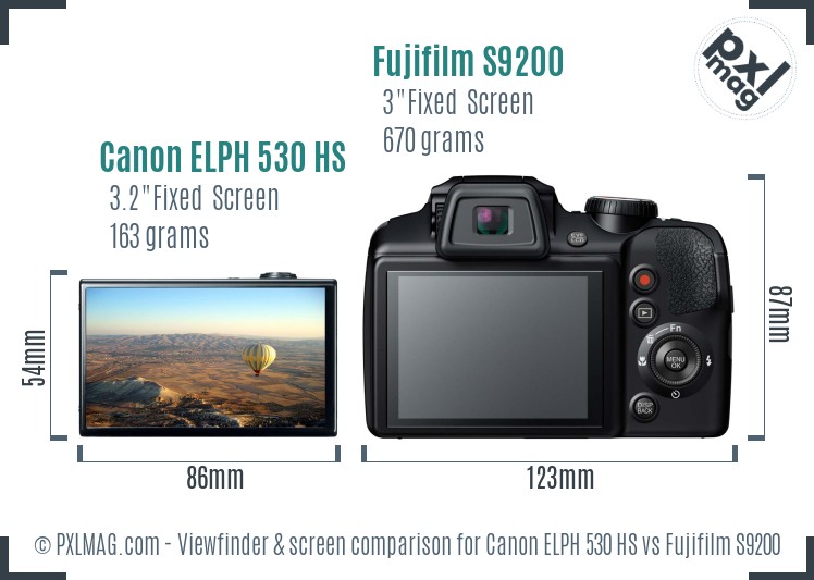 Canon ELPH 530 HS vs Fujifilm S9200 Screen and Viewfinder comparison