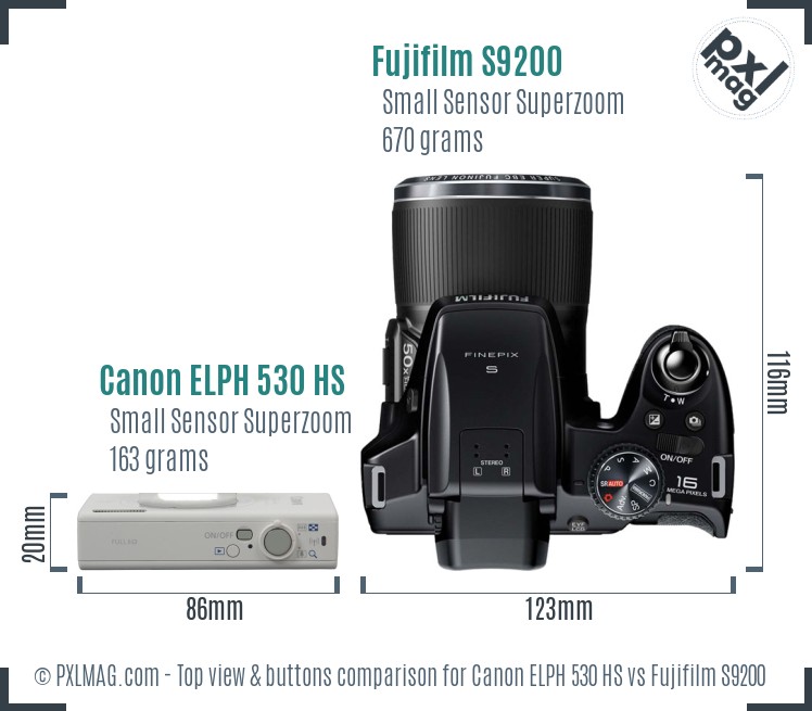 Canon ELPH 530 HS vs Fujifilm S9200 top view buttons comparison