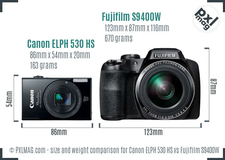 Canon ELPH 530 HS vs Fujifilm S9400W size comparison
