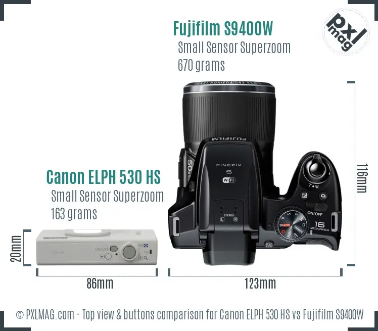 Canon ELPH 530 HS vs Fujifilm S9400W top view buttons comparison