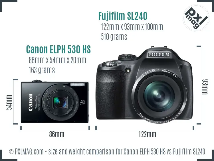 Canon ELPH 530 HS vs Fujifilm SL240 size comparison