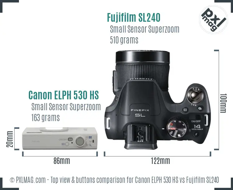 Canon ELPH 530 HS vs Fujifilm SL240 top view buttons comparison