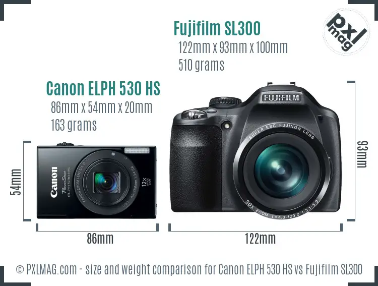 Canon ELPH 530 HS vs Fujifilm SL300 size comparison