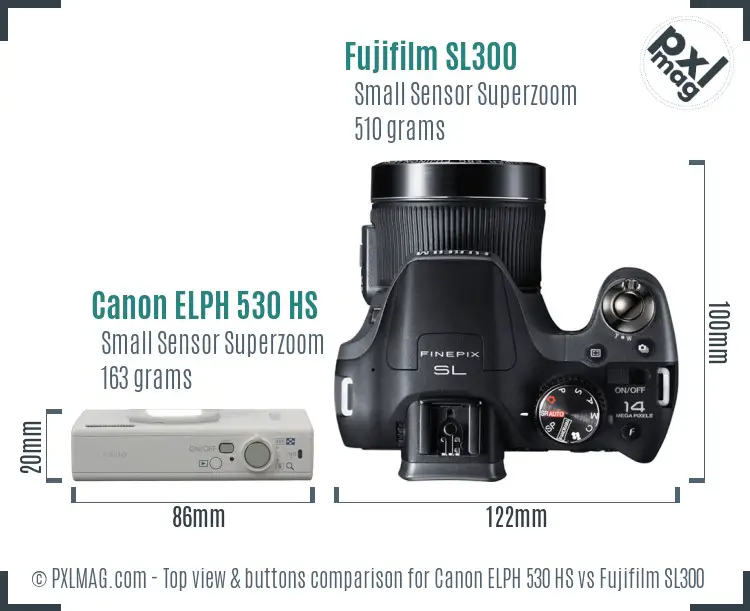 Canon ELPH 530 HS vs Fujifilm SL300 top view buttons comparison