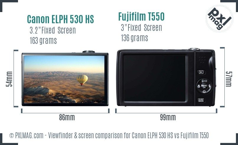 Canon ELPH 530 HS vs Fujifilm T550 Screen and Viewfinder comparison