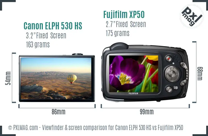 Canon ELPH 530 HS vs Fujifilm XP50 Screen and Viewfinder comparison