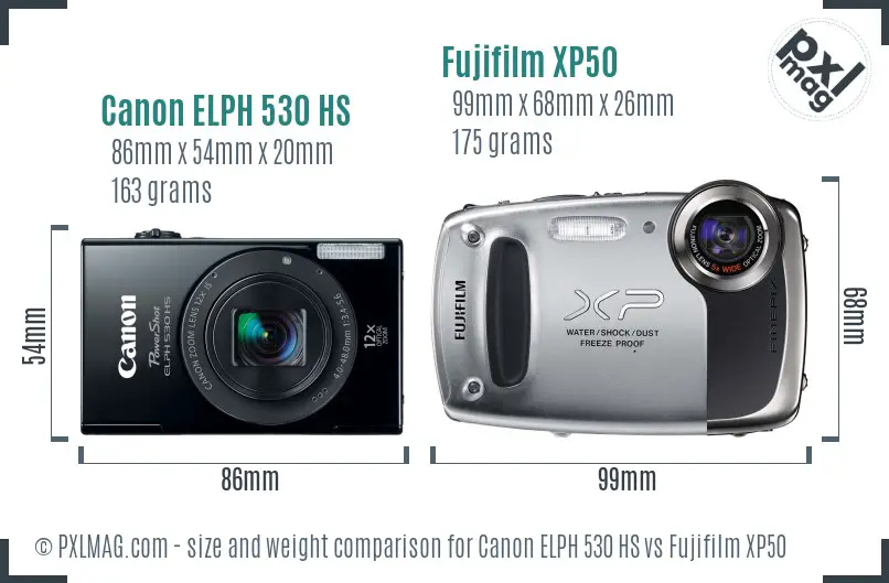 Canon ELPH 530 HS vs Fujifilm XP50 size comparison