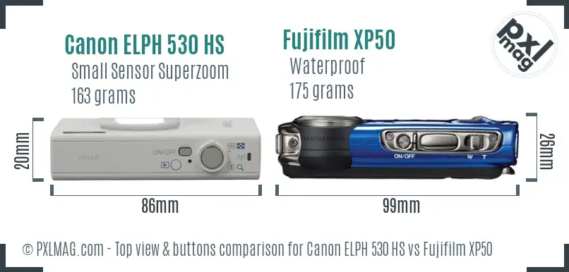 Canon ELPH 530 HS vs Fujifilm XP50 top view buttons comparison