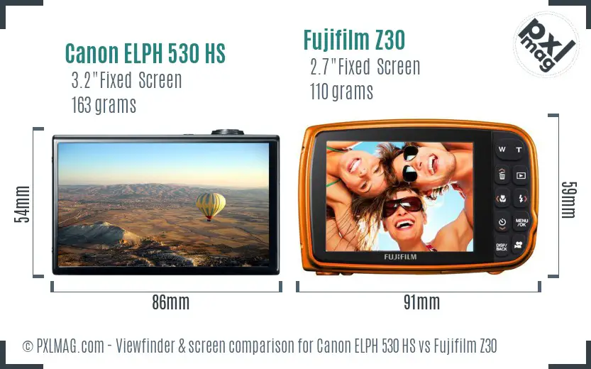 Canon ELPH 530 HS vs Fujifilm Z30 Screen and Viewfinder comparison