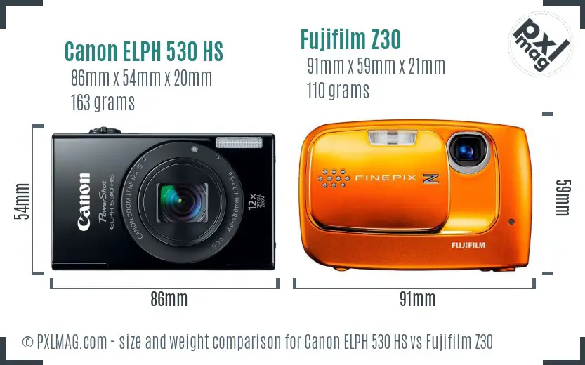 Canon ELPH 530 HS vs Fujifilm Z30 size comparison