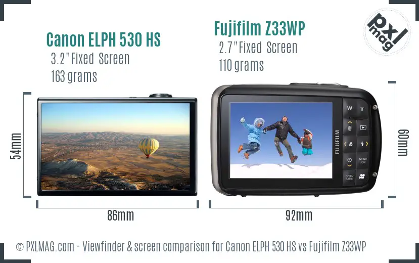 Canon ELPH 530 HS vs Fujifilm Z33WP Screen and Viewfinder comparison